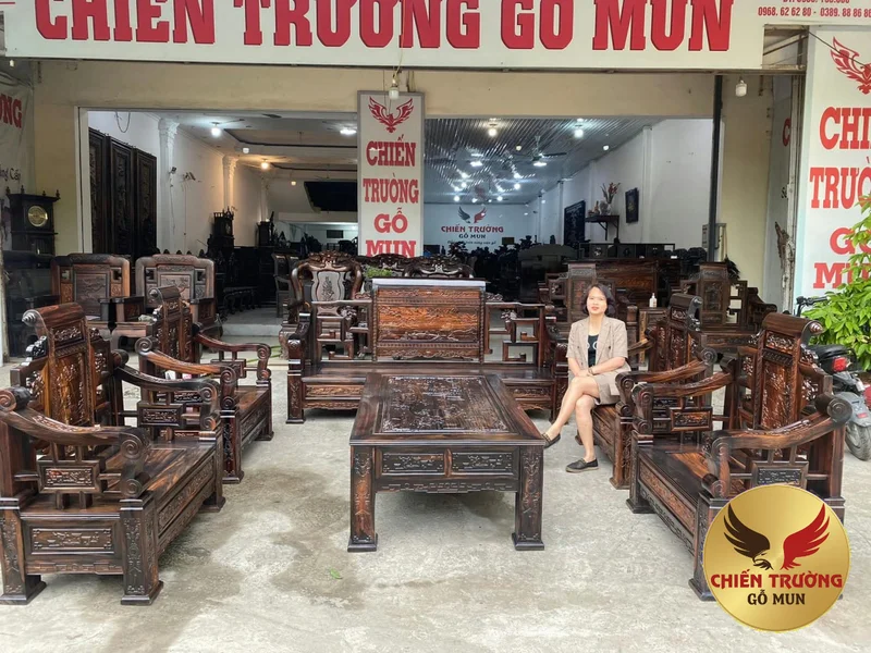 Bộ Bàn Ghế Tứ Trụ Chân 14 Gỗ Mun