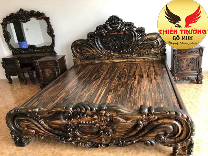 Giường Gỗ Mun Sọc Bền Đẹp, Chất Lượng Và Cực Hợp Phong Thủy