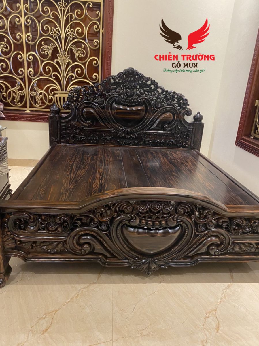 Giường Gỗ Mun Đen Đẹp, Giá Rẻ, Thanh Lịch - Chiến Trường Gỗ Mun