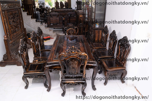 Bàn Ăn Gỗ Mun Sọc Tinh Tế, Đẳng Cấp, Giá Cả Tận Xưởng