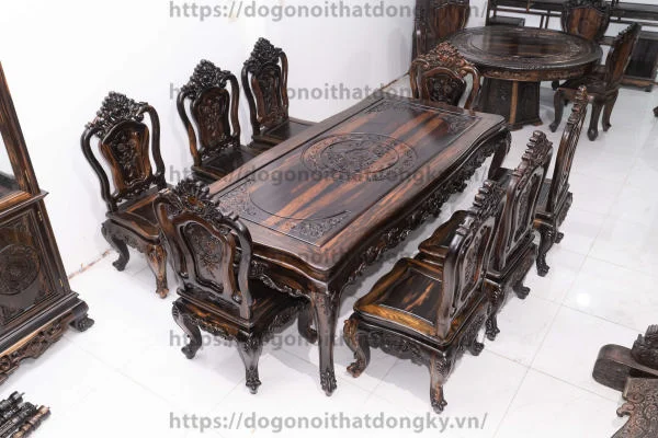 Bàn Ăn Gỗ Mun Sang Trọng, Chất Lượng Cao, Bền Đẹp